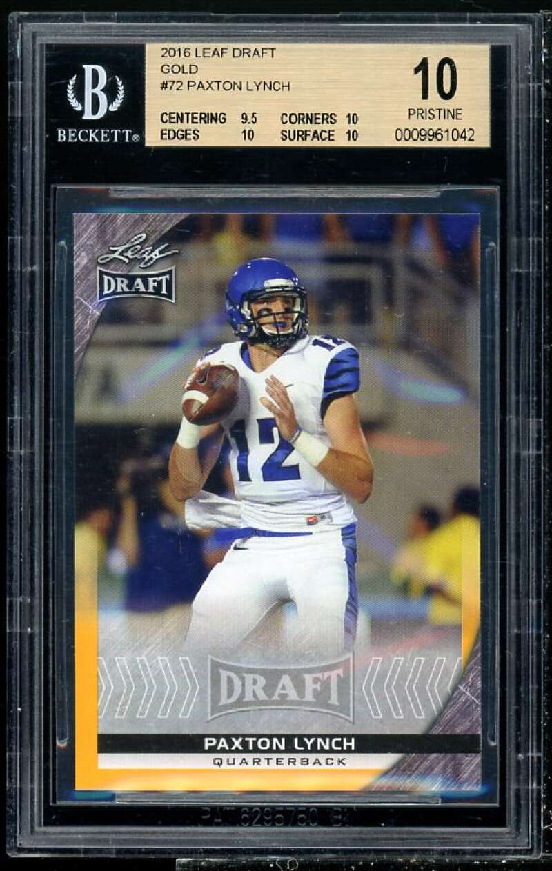 Paxton Lynch Rookie Card 2016 Leaf Draft Gold #72 (PRISTINE) BGS 10 Image 1