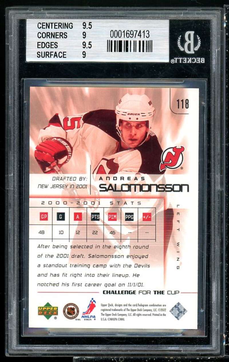 Andreas Salomonsson Rookie 2001-02 Upper Deck Challenge for the Cup #117 BGS 9 Image 2