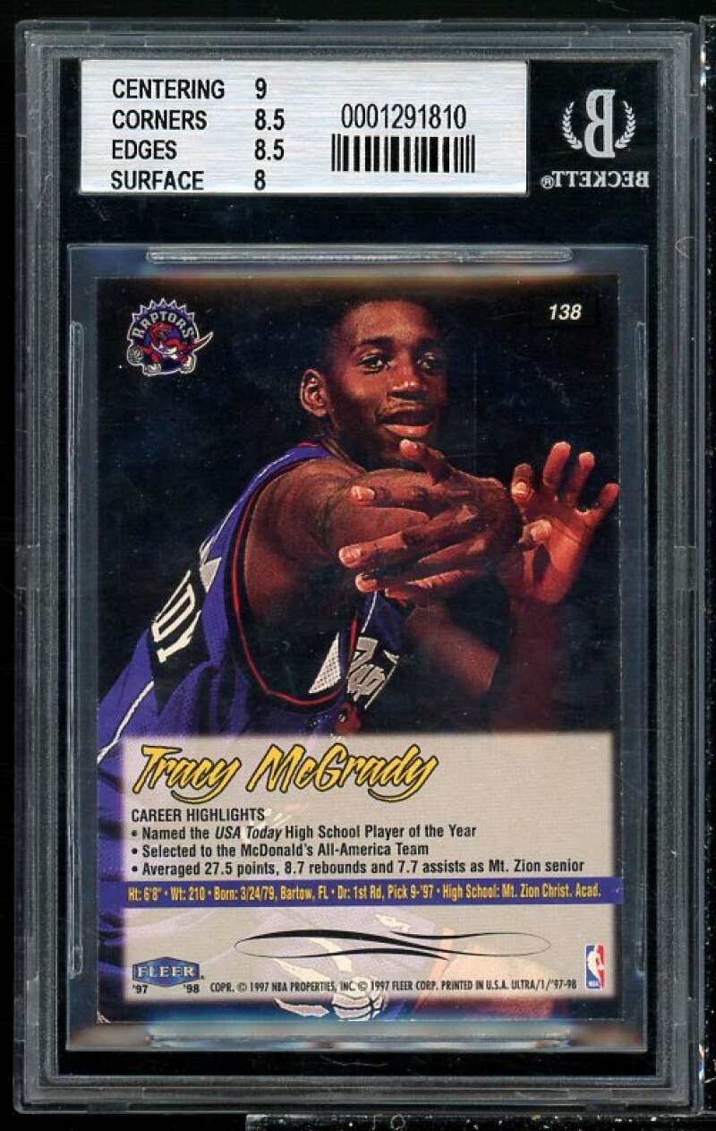 Tracy McGrady Rookie Card 1997-98 Ultra #138 BGS 8.5 (9 8.5 8.5 8) Image 2