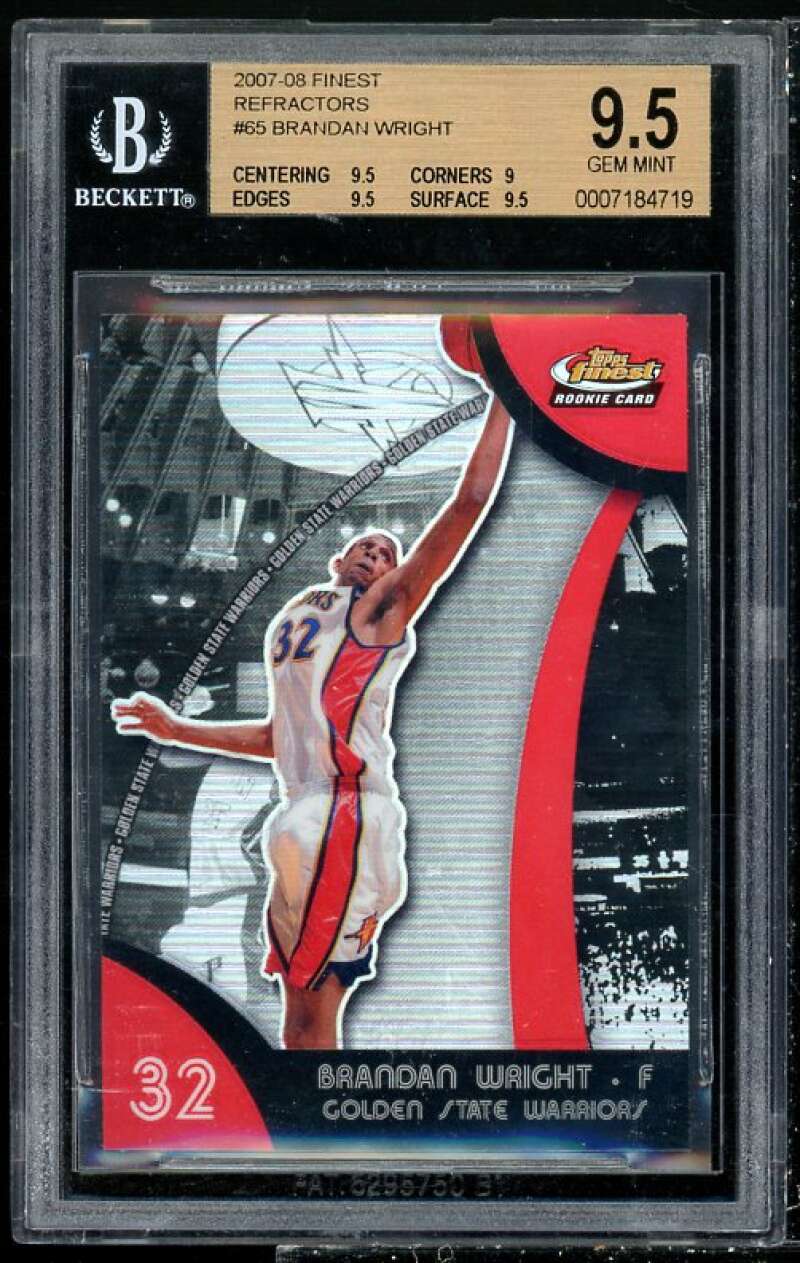 Brandan Wright Rookie Card 2007-08 Finest Refractors #65 BGS 9.5 (9.5 9 9.5 9.5) Image 1