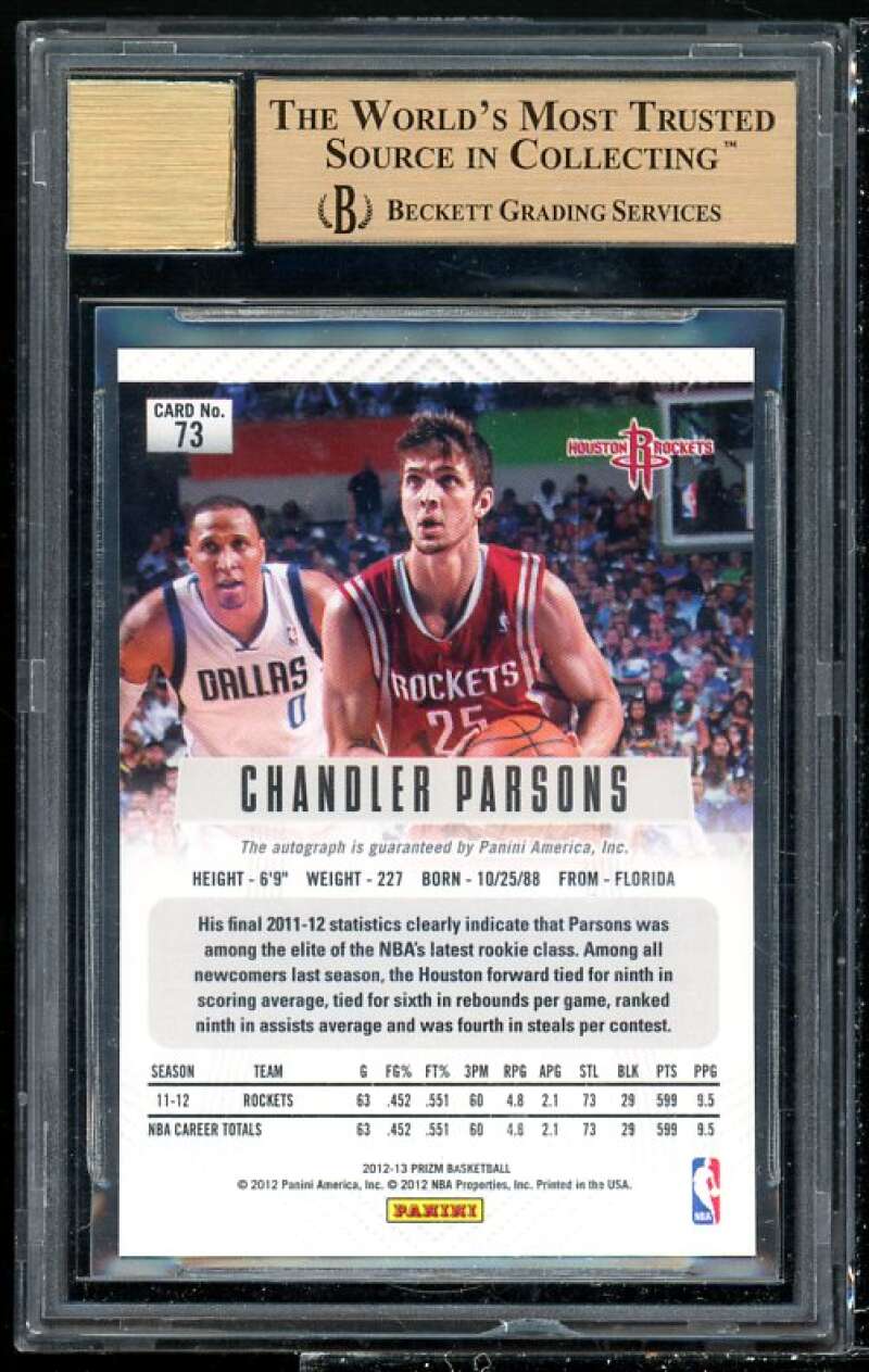 Chandler Parsons Rookie Card 2012-13 Panini Prizm Autographs #73 BGS 9.5 Image 2