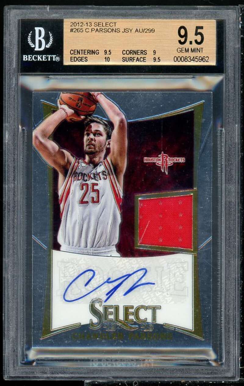 Chandler Parsons Rookie Card 2012-13 Select Jersey Autograph #265 BGS 9.5 Image 1