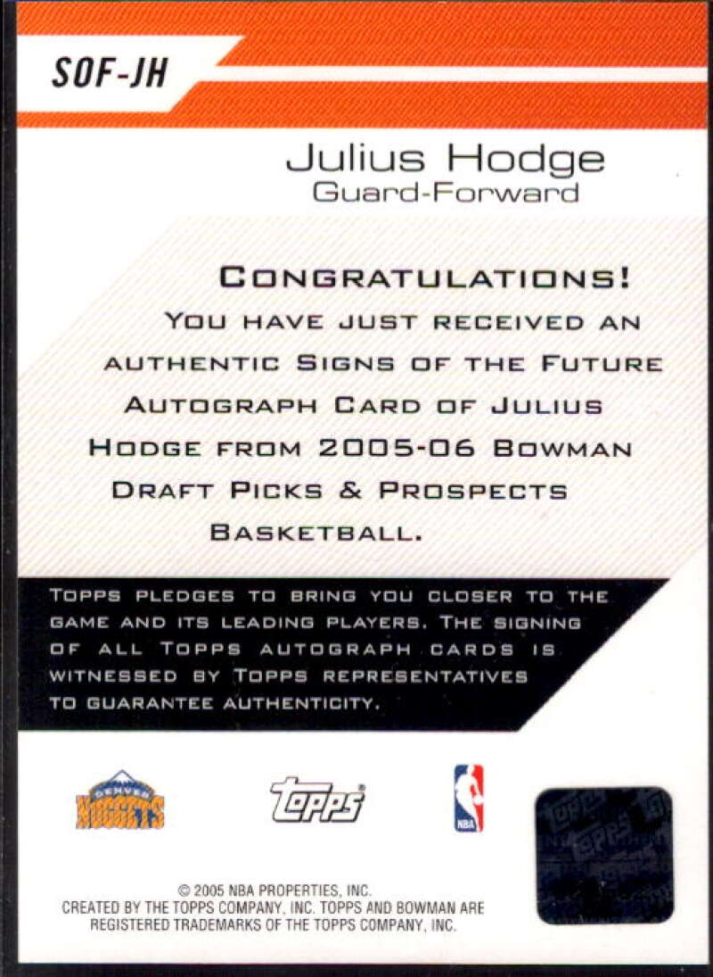 Julius Hodge Card 2005-06 Bowman Signs of the Future #JH  Image 2