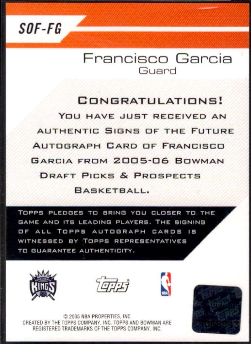 Francisco Garcia Card 2005-06 Bowman Signs of the Future #FG  Image 2