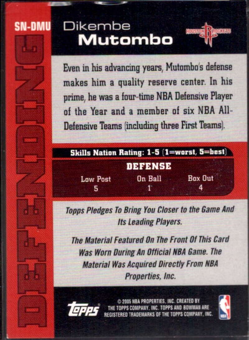 Dikembe Mutombo Card 2005-06 Bowman Skills Nation Relics #DMU  Image 2