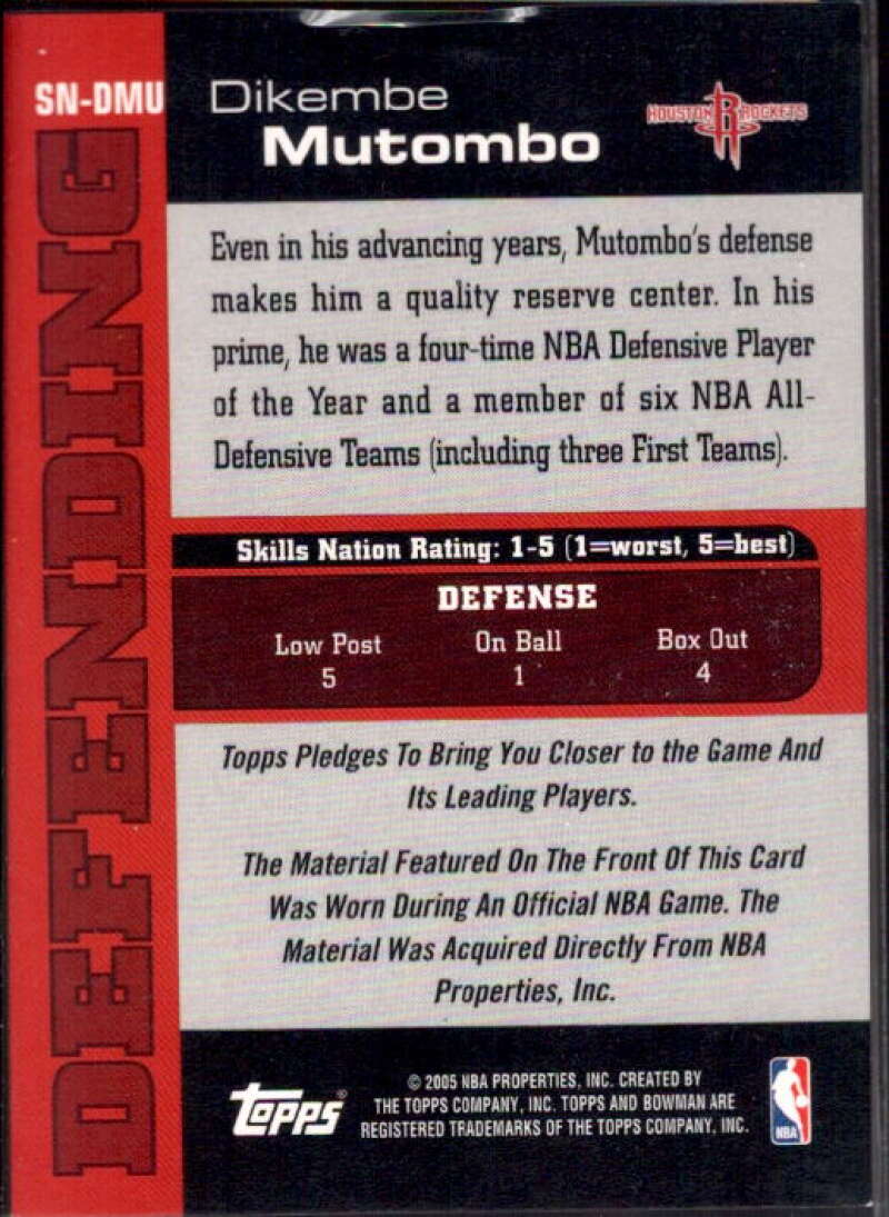 Dikembe Mutombo Card 2005-06 Bowman Skills Nation Relics #DMU  Image 2