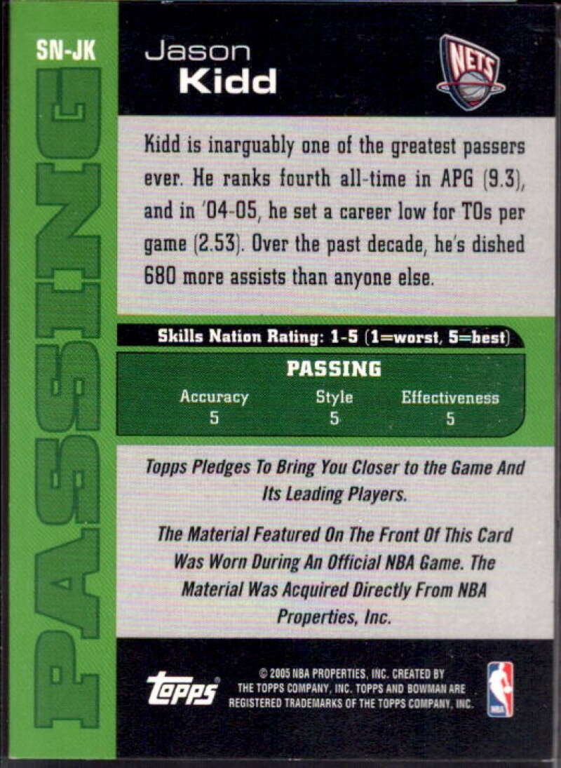 Jason Kidd Card 2005-06 Bowman Skills Nation Relics #JK  Image 2