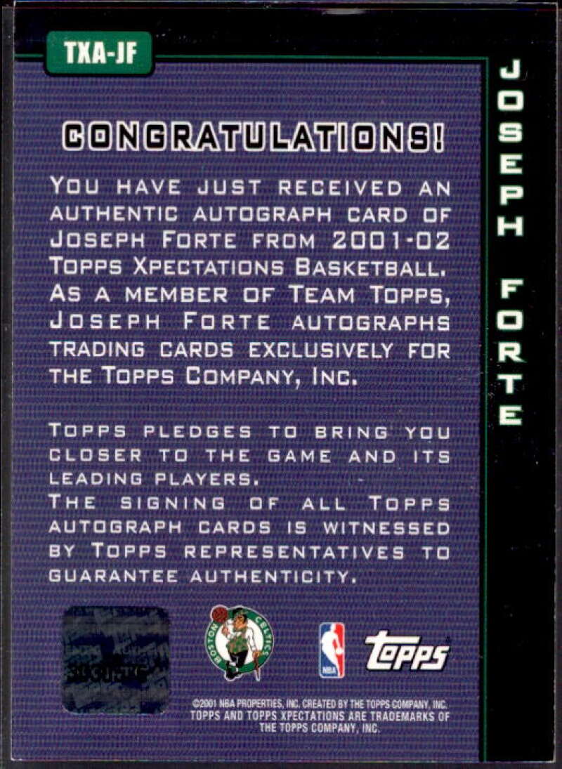 Joseph Forte Card 2001-02 Topps Xpectations Autographs #TXAJF  Image 2