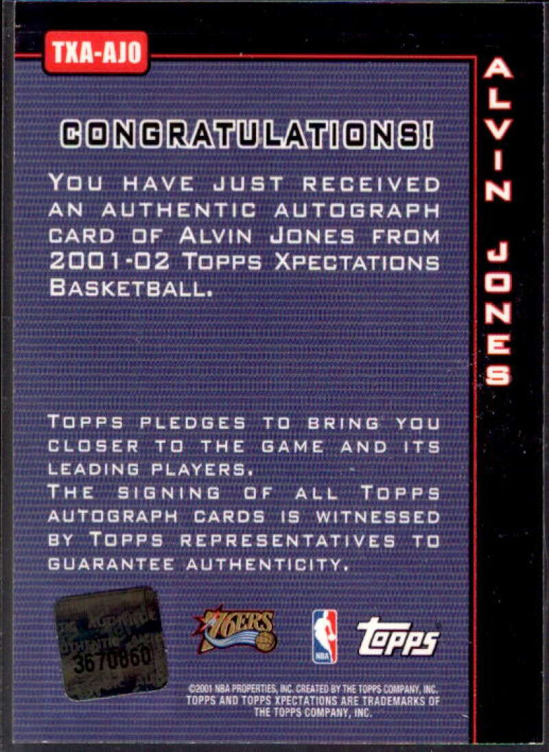 Alvin Jones Card 2001-02 Topps Xpectations Autographs #TXAAJO  Image 2