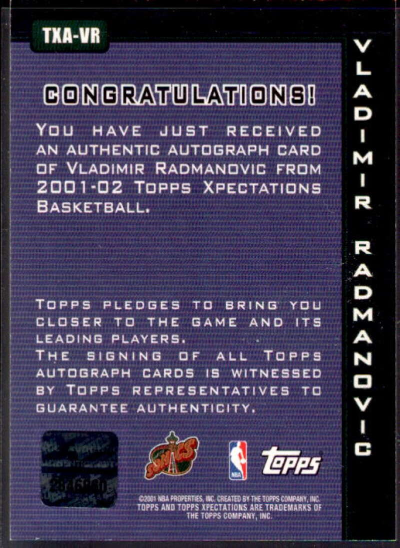 Vladimir Radmanovic Card 2001-02 Topps Xpectations Autographs #TXAVR  Image 2