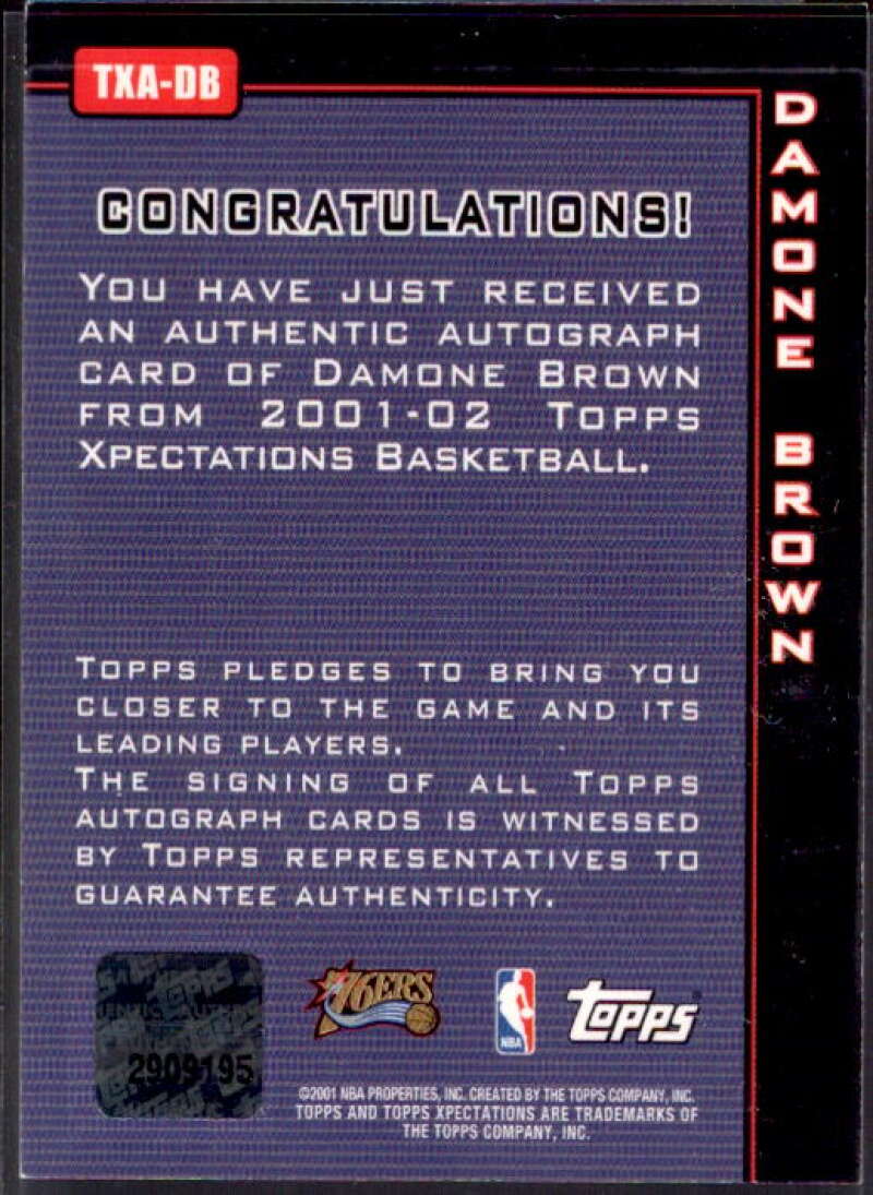 Damone Brown Card 2001-02 Topps Xpectations Autographs #TXADB  Image 2