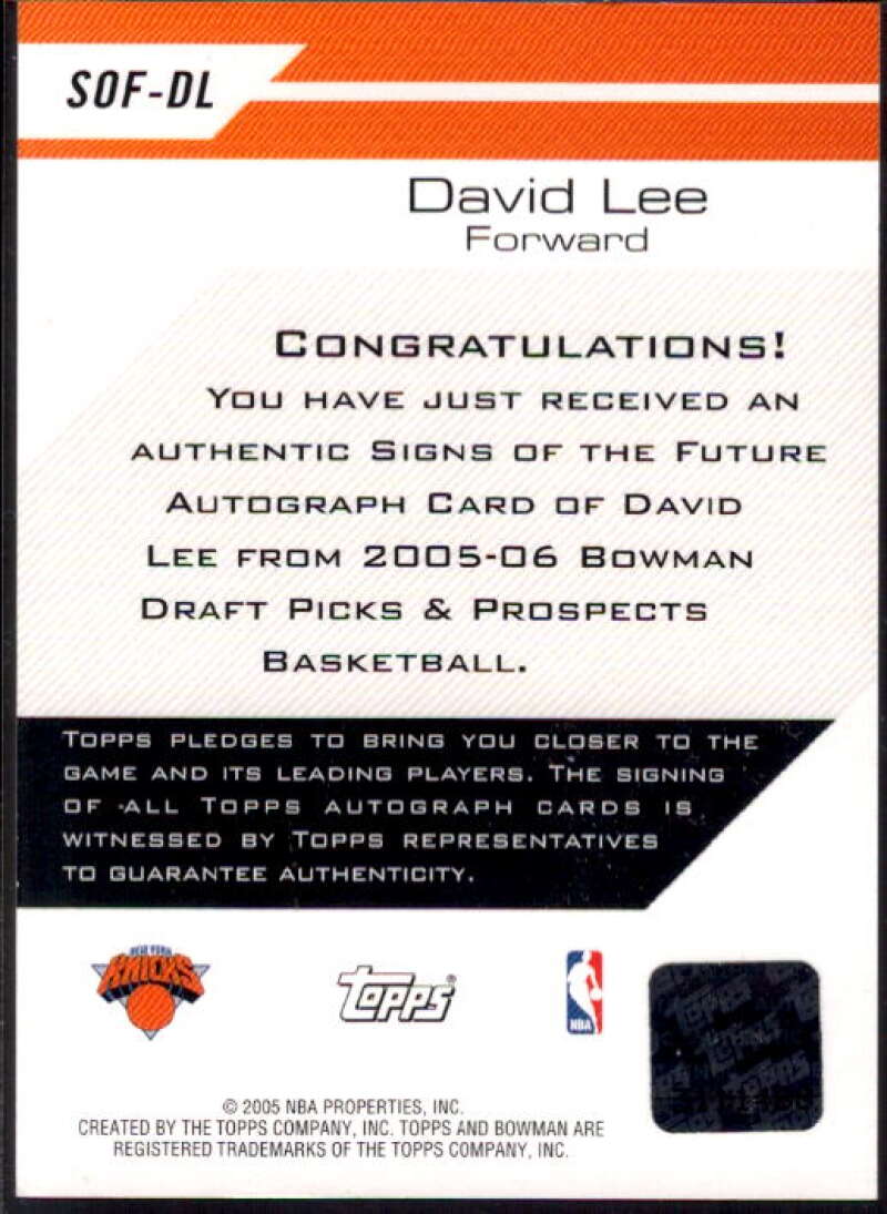 David Lee Rookie Card 2005-06 Bowman Signs of the Future #DL  Image 2