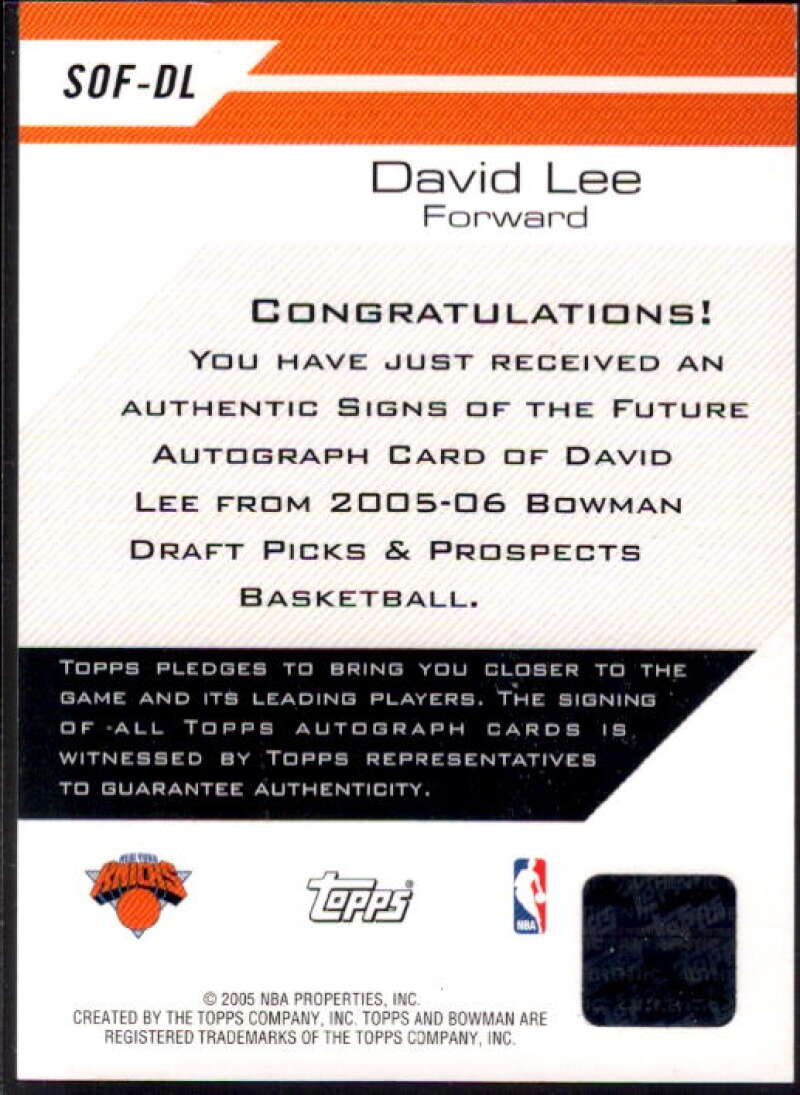 David Lee Rookie Card 2005-06 Bowman Signs of the Future #DL  Image 2