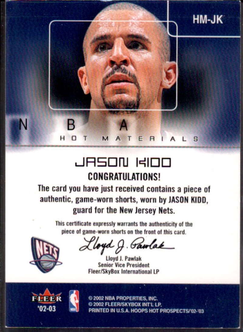 Jason Kidd Card 2002-03 Hoops Hot Prospects Hot Materials #10  Image 2