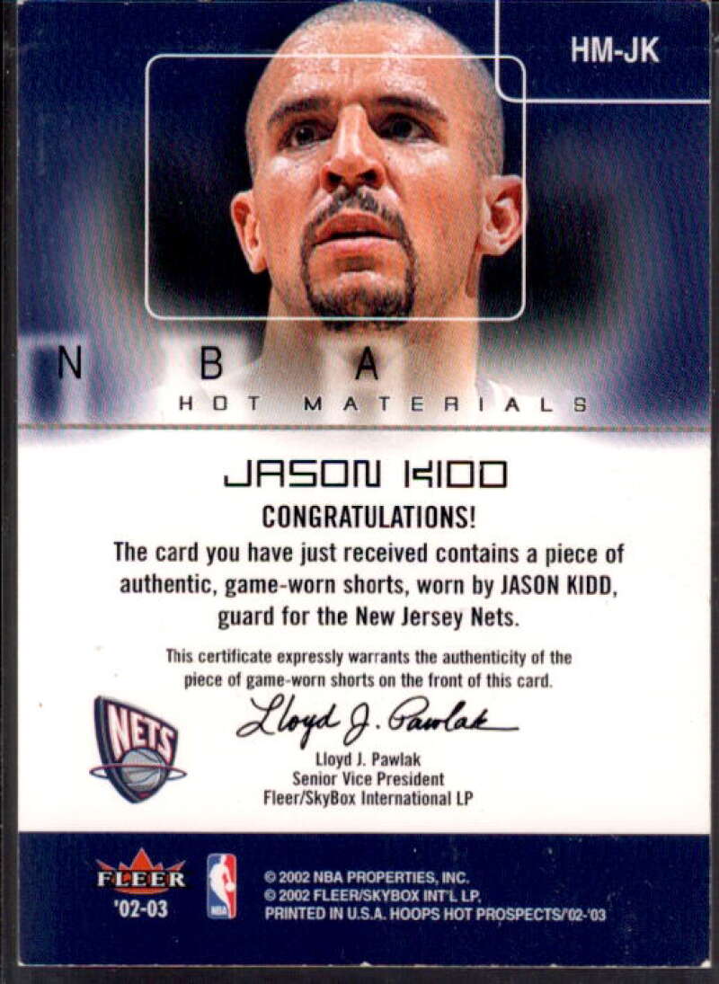 Jason Kidd Card 2002-03 Hoops Hot Prospects Hot Materials #10  Image 2