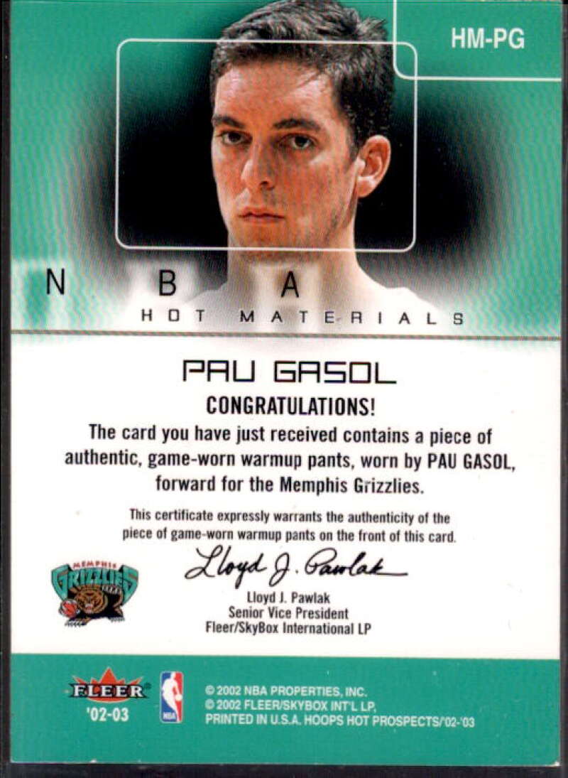 Pau Gasol Card 2002-03 Hoops Hot Prospects Hot Materials #7  Image 2