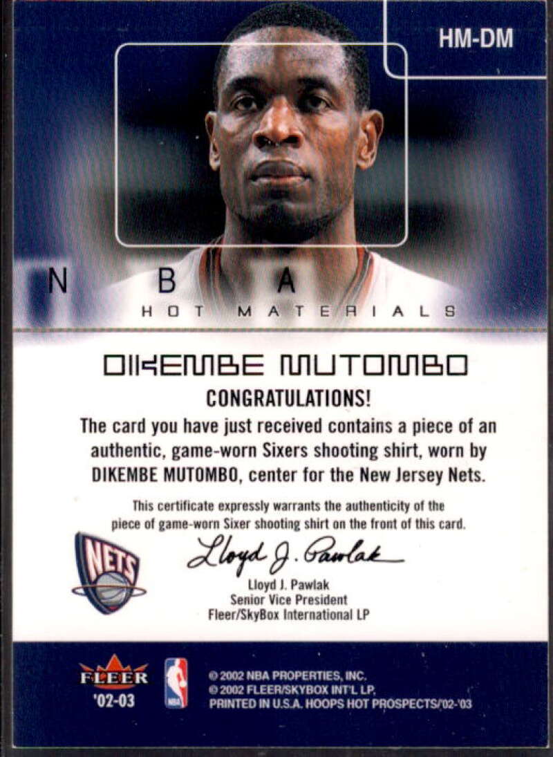 Dikembe Mutombo Card 2002-03 Hoops Hot Prospects Hot Materials #5  Image 2