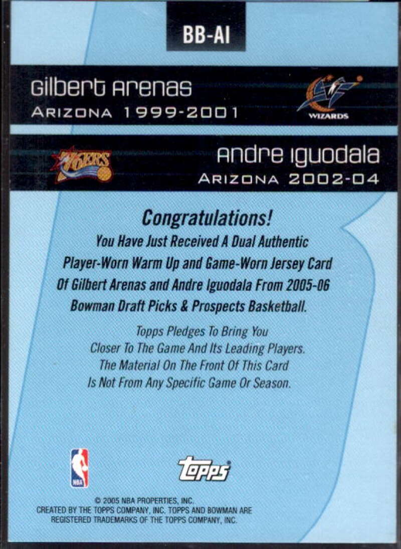 Gilbert Arenas Warm/Andre Iguodala Card 2005-06 Bowman Beginnings Relics #AI  Image 2