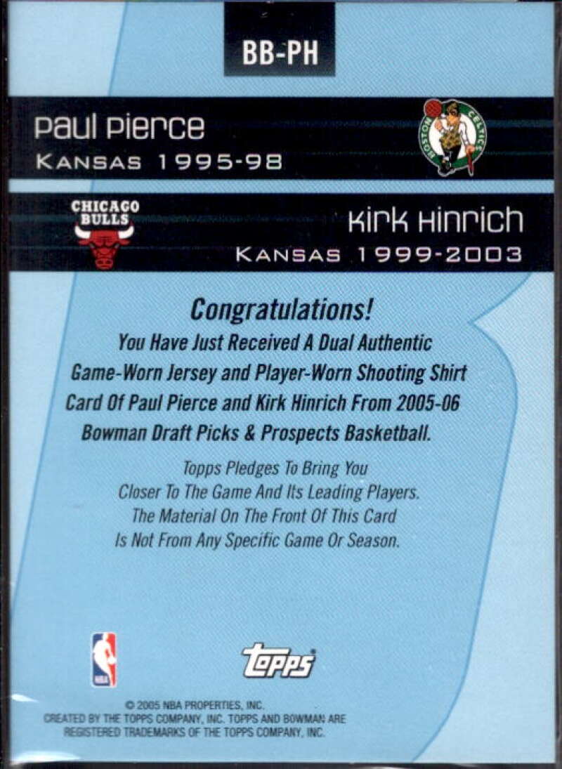 Paul Pierce/Kirk Hinrich Shirt Card 2005-06 Bowman Beginnings Relics #PH  Image 2