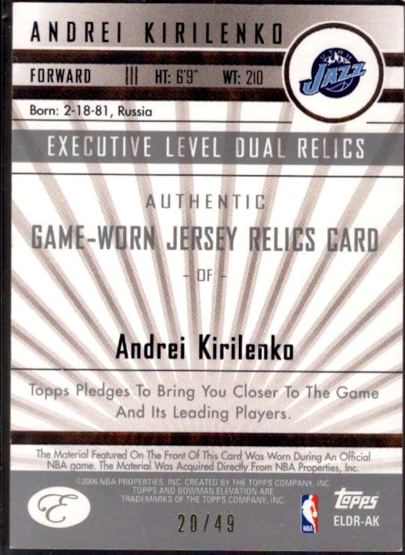 Andrei Kirilenko 2006-07 Bowman Elevation Executive Level Relics Dual Red #DRAK  Image 2