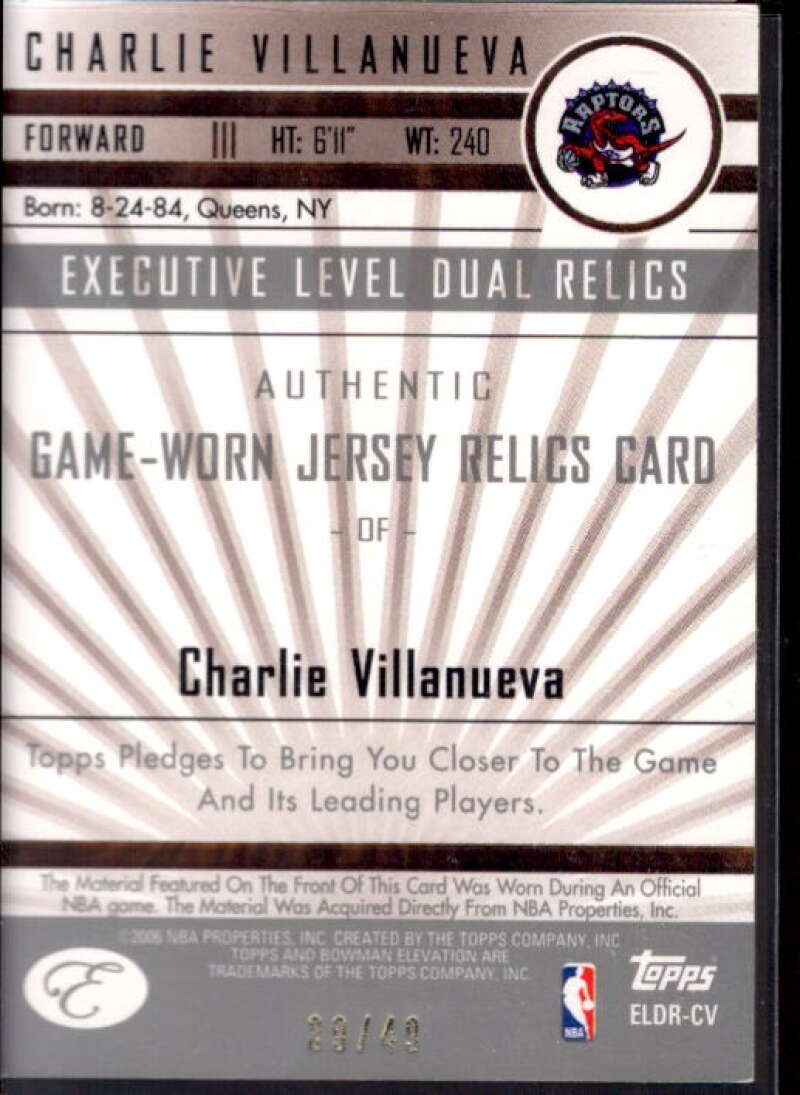 Charlie Villanueva 2006 Bowman Elevation Executive Level Relics Dual Red #DRCV  Image 2