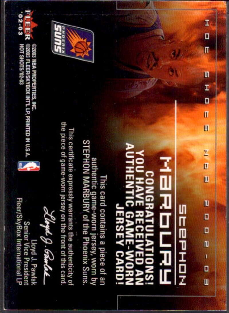 Stephon Marbury Card 2002-03 Fleer Hot Shots En Fuego Game-Used #SM  Image 2