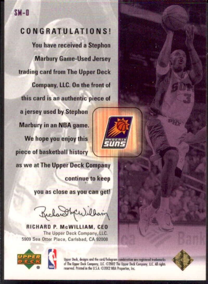 Stephon Marbury Card 2001-02 Upper Deck UD Originals Jerseys #SMO  Image 2