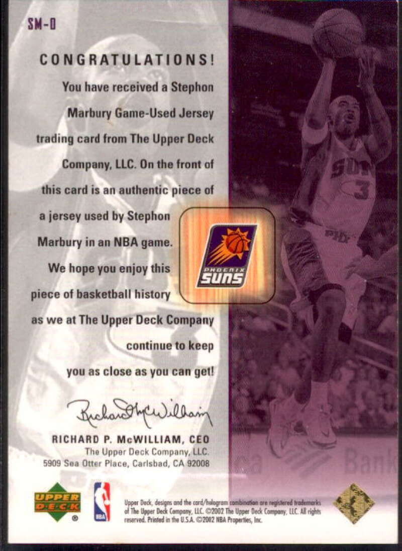 Stephon Marbury Card 2001-02 Upper Deck UD Originals Jerseys #SMO  Image 2