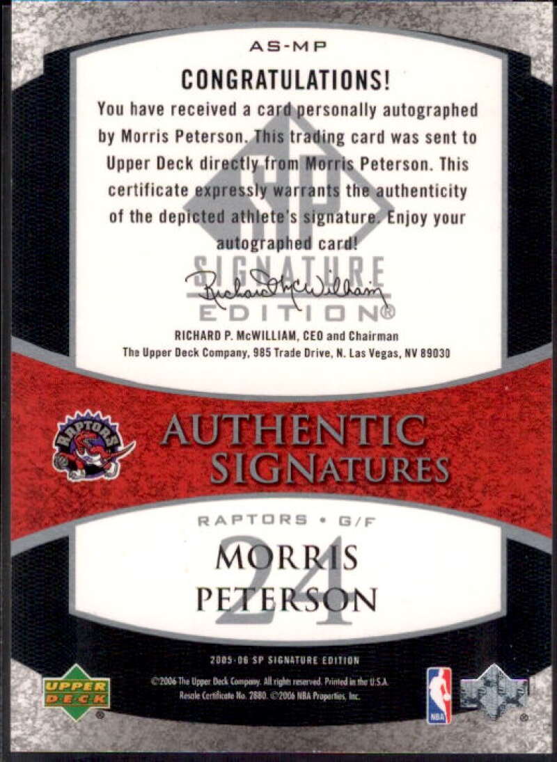 Morris Peterson Card 2005-06 SP Signature Edition Signatures #MP  Image 2