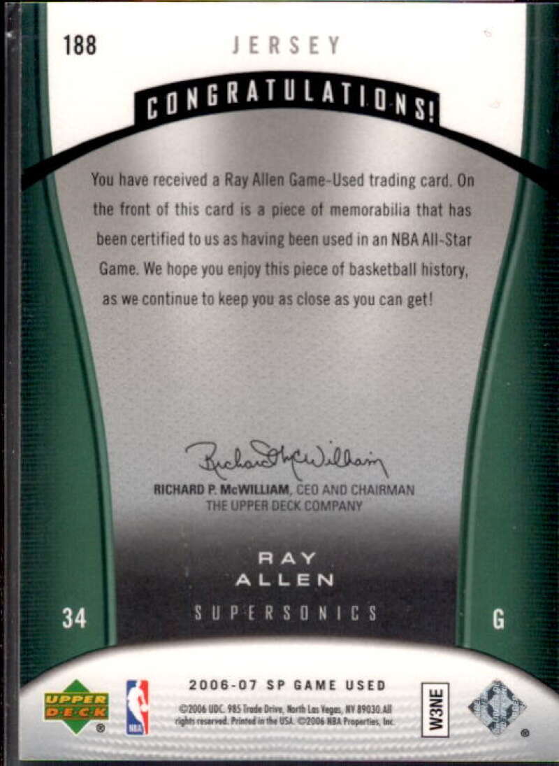 Ray Allen JSY Card 2006-07 SP Game Used #188  Image 2