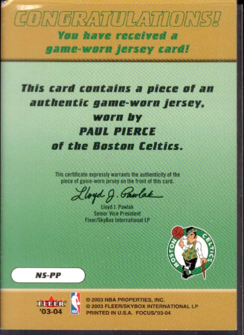 Paul Pierce Card 2003-04 Fleer Focus NBA Shirtified Jerseys Numbered #NSPP  Image 2