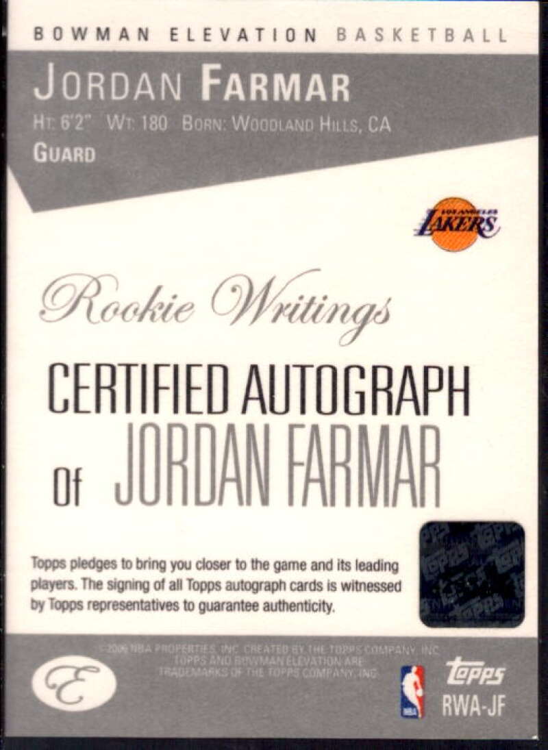 Jordan Farmar Rookie 2006-07 Bowman Elevation Rookie Writing Autographs #JF  Image 2