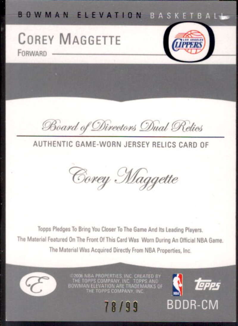 Corey Maggette 2006-07 Bowman Elevation Board of Directors Relics Dual #RCM  Image 2