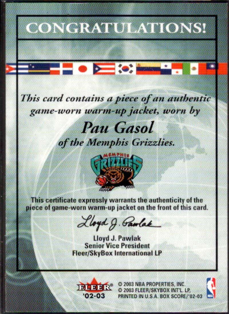 Pau Gasol Jacket 2002-03 Fleer Box Score Around the World Memorabilia #ATWM7  Image 2