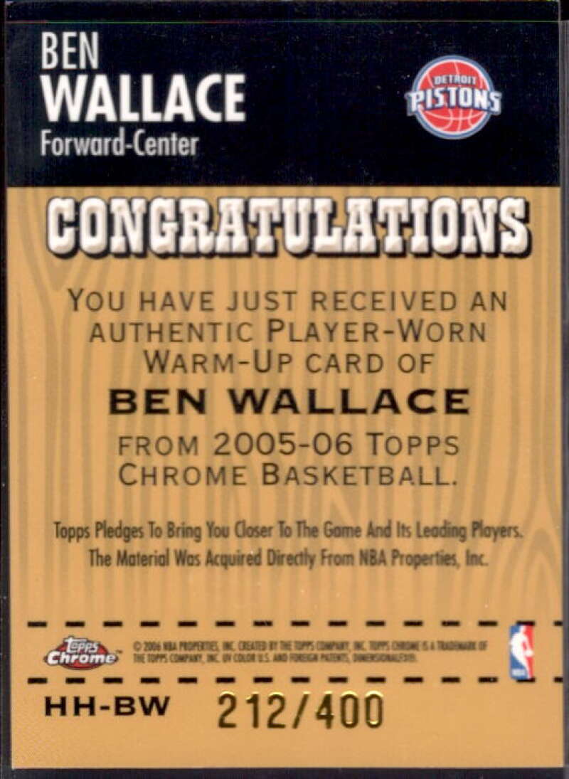 Ben Wallace Card 2005-06 Topps Chrome Hardwood Heroics #BW  Image 2