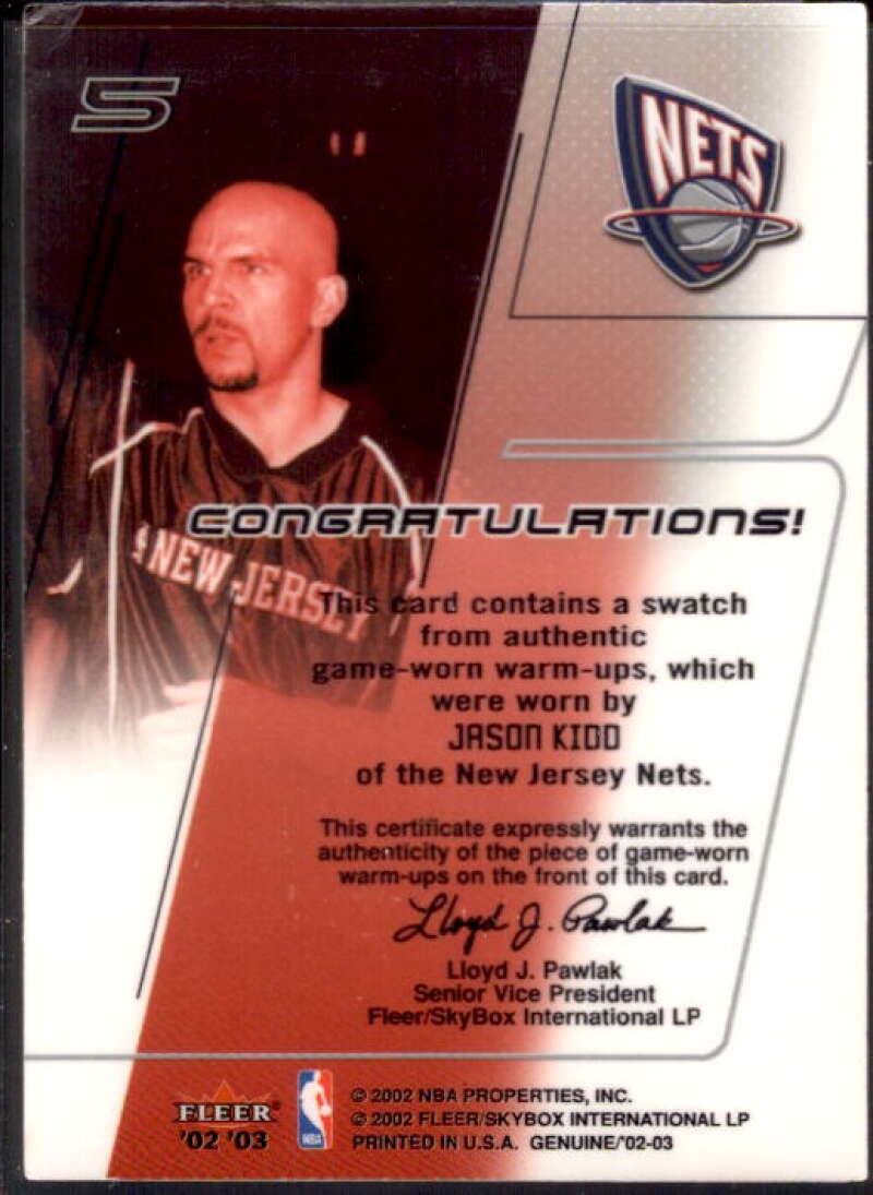 Jason Kidd Card 2002-03 Fleer Genuine Names of the Game Jerseys #8  Image 2