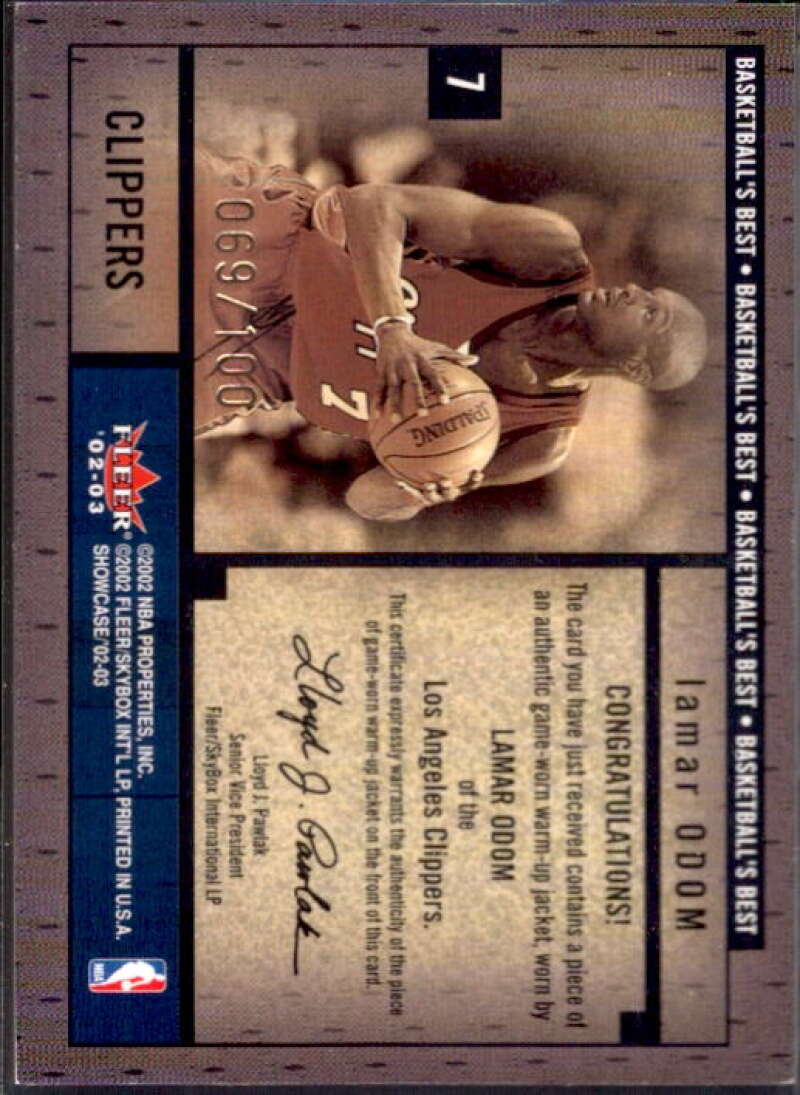 Lamar Odom WU 2002-03 Fleer Showcase Basketball's Best Memorabilia Gold #BBM17  Image 2