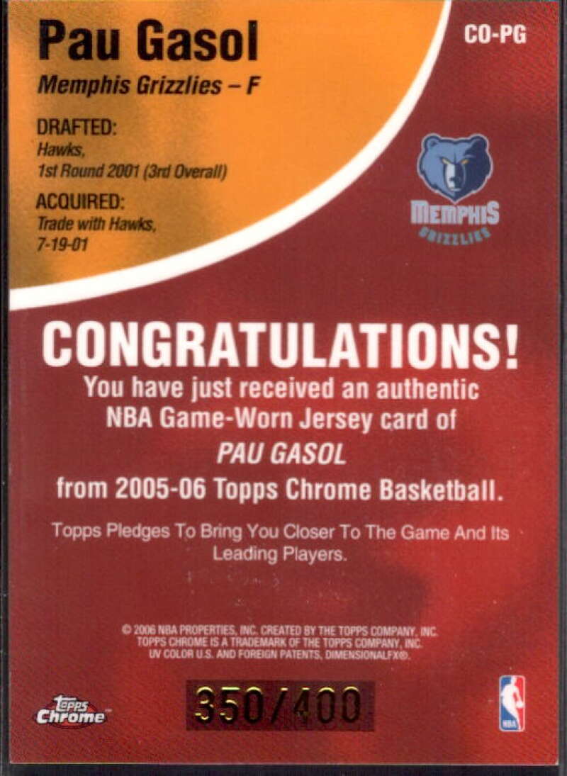 Pau Gasol Card 2005-06 Topps Chrome Chosen One Relics #PG  Image 2