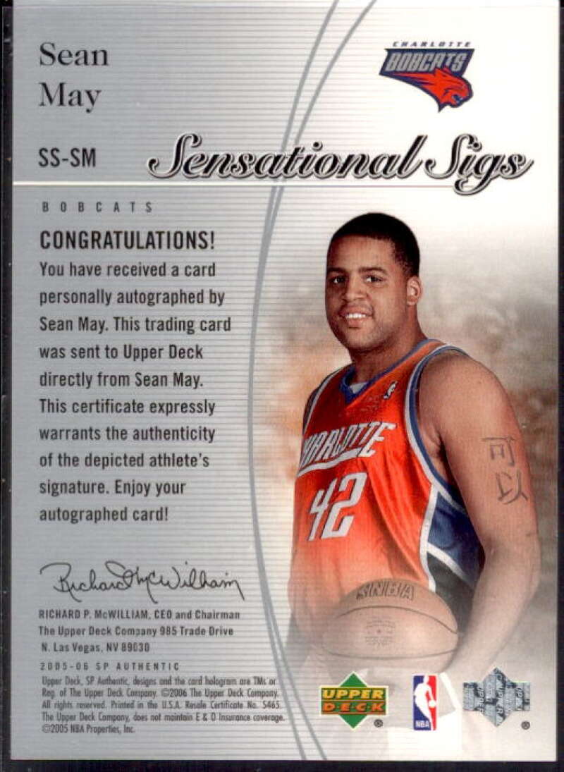 Sean May Card 2005-06 SP Authentic Sensational Sigs #SM  Image 2