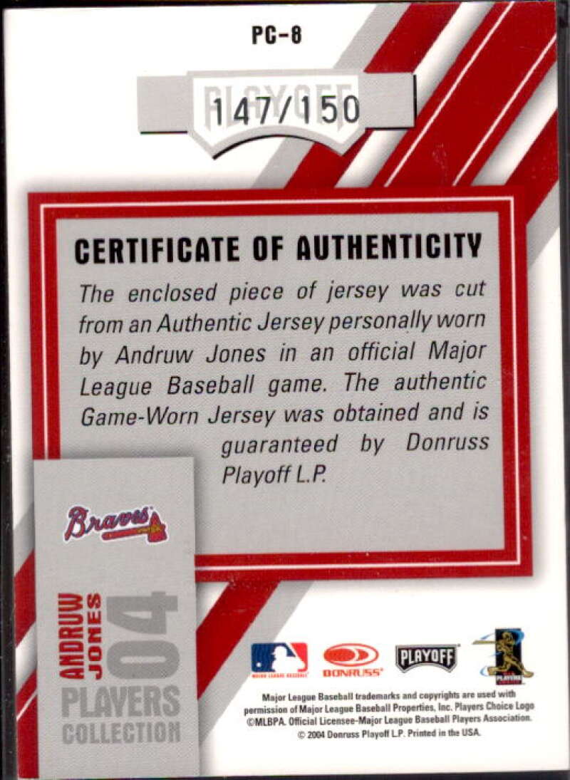 Andruw Jones Home Card 2004 Studio Players Collection Jersey #8  Image 2