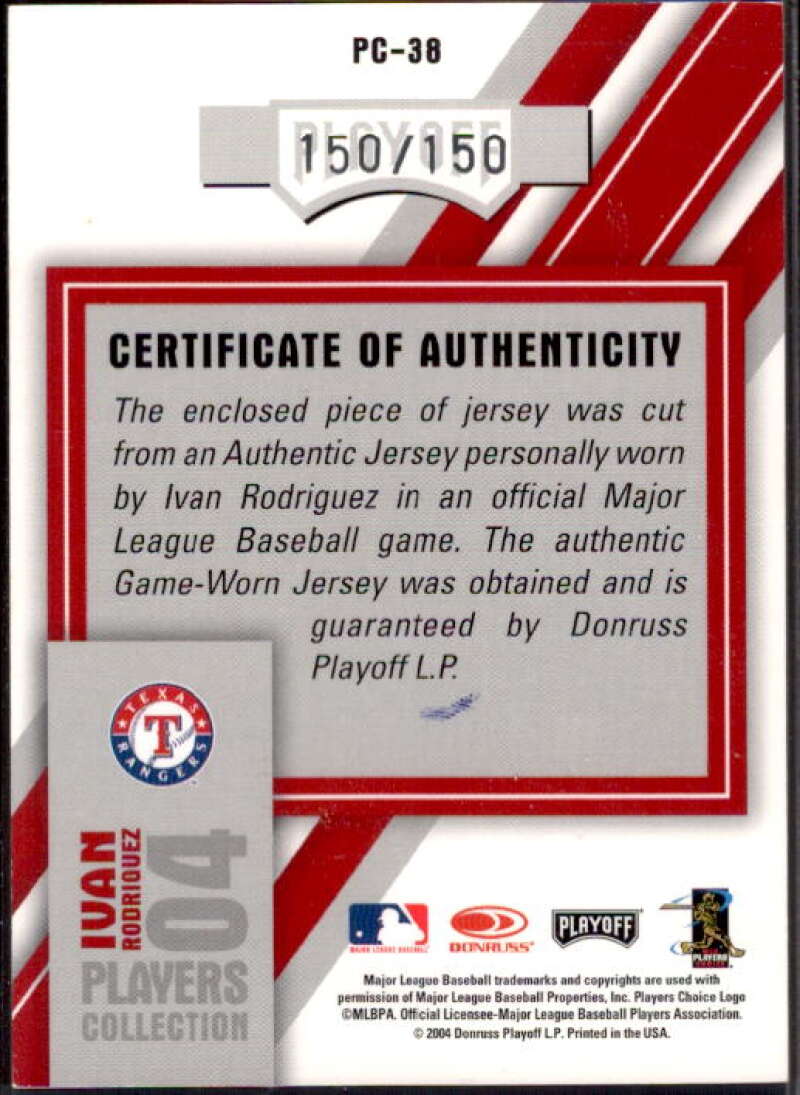 Ivan Rodriguez Rgr Card 2004 Studio Players Collection Jersey #38  Image 2