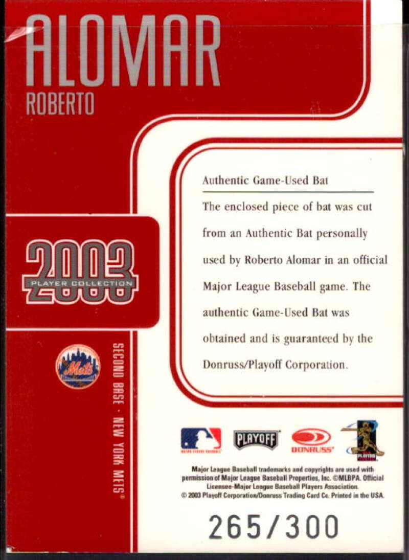 Roberto Alomar Bat Card 2003 Studio Player Collection #1  Image 2