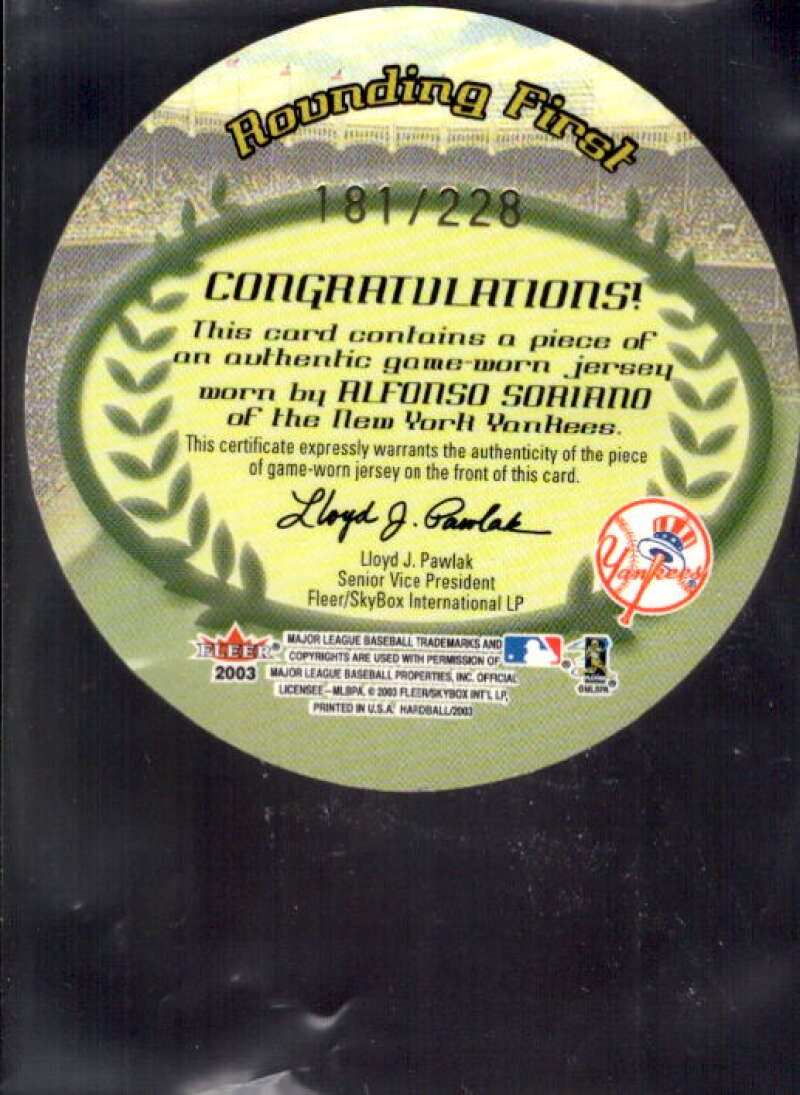 Alfonso Soriano Game Worn Jersey Baseball Card