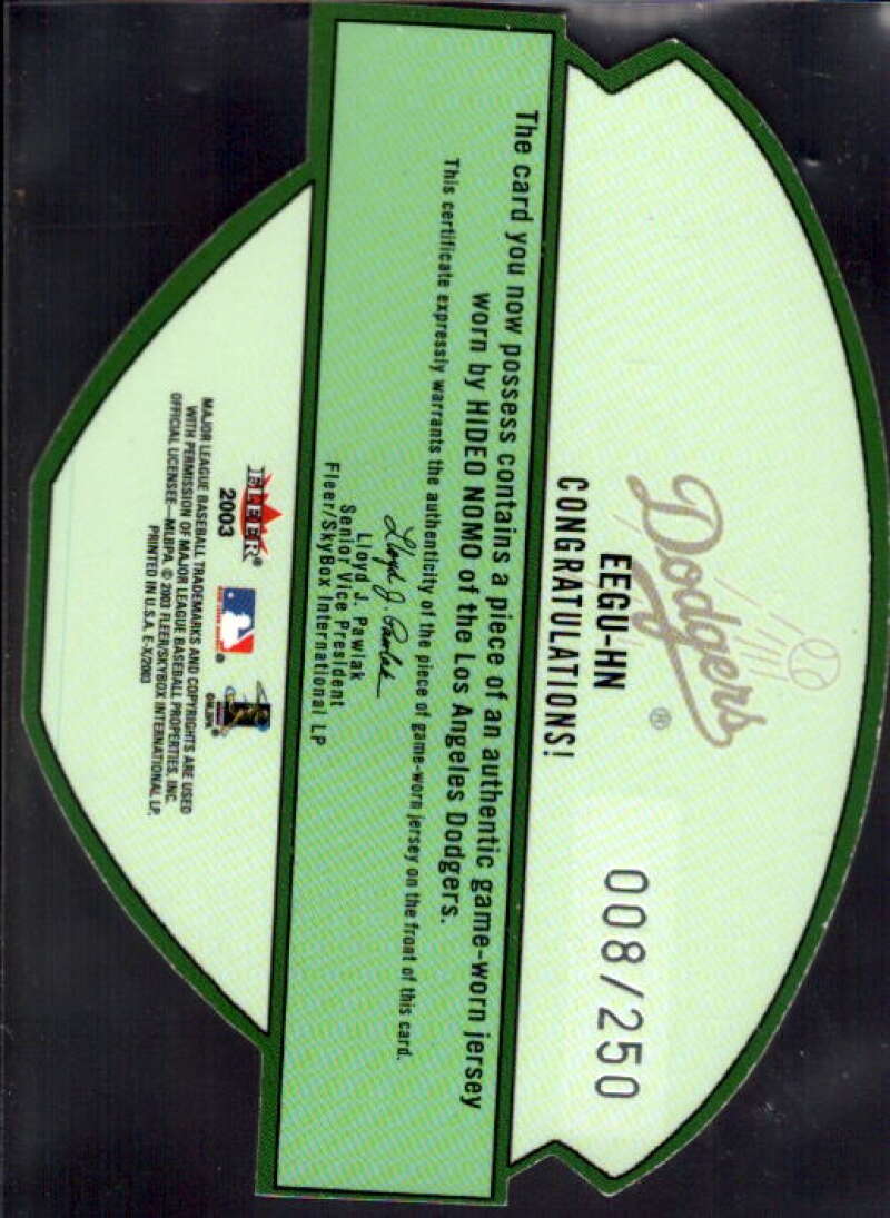 Hideo Nomo Card 2003 E-X Emerald Essentials Game Jersey 250 #HN  Image 2