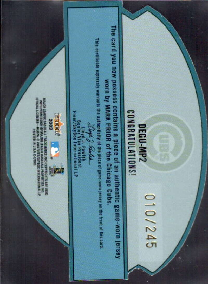 Mark Prior Card 2003 E-X Diamond Essentials Game Jersey 245 #MP  Image 2
