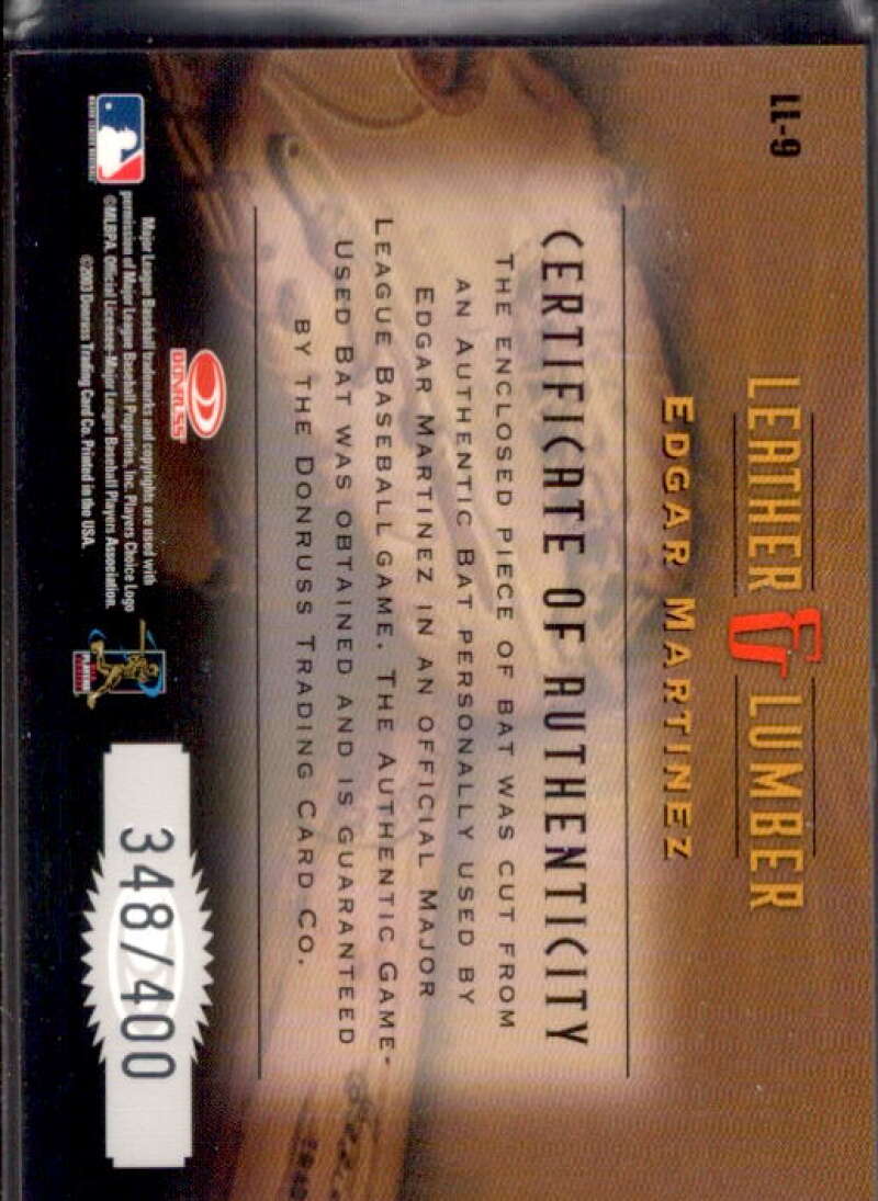 Edgar Martinez Bat Card 2003 Studio Leather and Lumber #9  Image 2