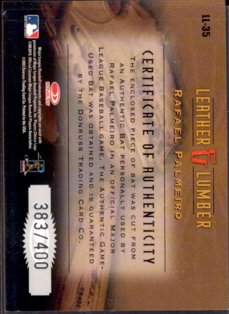 Rafael Palmeiro Bat Card 2003 Studio Leather and Lumber #35  Image 2