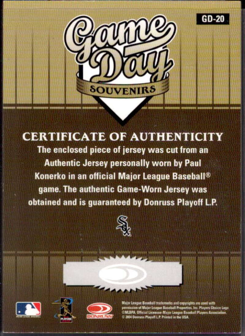 Paul Konerko Jsy Card 2004 Studio Game Day Souvenirs #20  Image 2