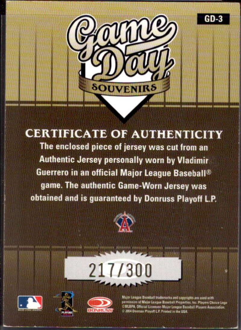 Vladimir Guerrero Jsy Card 2004 Studio Game Day Souvenirs Position #3  Image 2