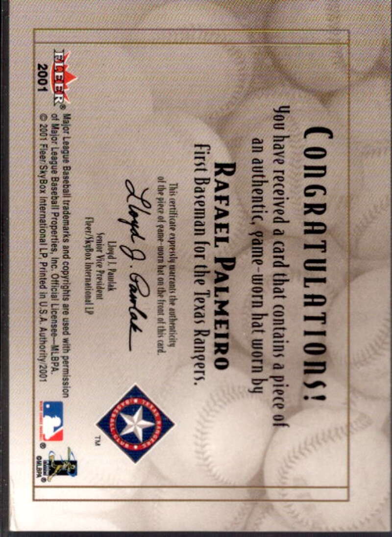 Rafael Palmeiro Hat Card 2001 Fleer Authority Diamond Cuts Memorabilia #71  Image 2